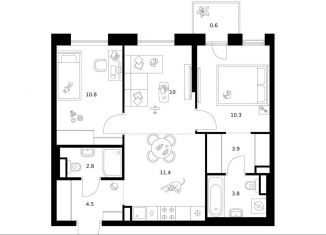 Продам 2-комнатную квартиру, 58.1 м2, Москва, район Москворечье-Сабурово, жилой комплекс Москворечье, 1.3