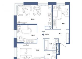 Продается трехкомнатная квартира, 76.6 м2, Тюмень, Калининский округ, улица Новосёлов, 98