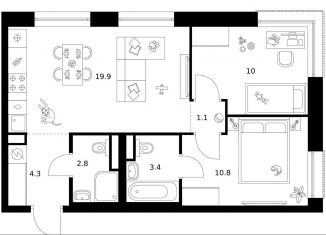 Продается 2-комнатная квартира, 52.3 м2, Москва, район Москворечье-Сабурово, жилой комплекс Москворечье, 1.1