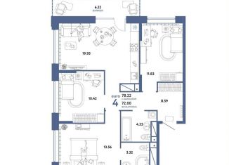 Продам 3-комнатную квартиру, 78.2 м2, Тюмень, улица Новосёлов, 98