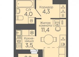 Продажа квартиры студии, 24.3 м2, Екатеринбург, Октябрьский район, жилой комплекс Новокольцовский, 6