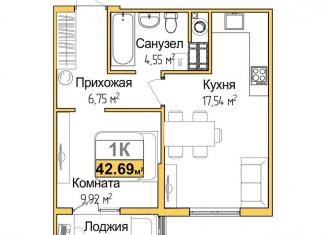 Продам 1-ком. квартиру, 40.7 м2, Симферополь