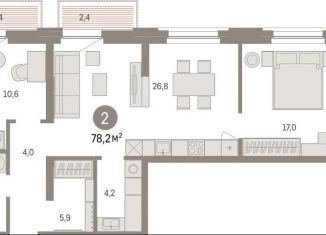 Продаю двухкомнатную квартиру, 78.2 м2, Тюмень, Центральный округ