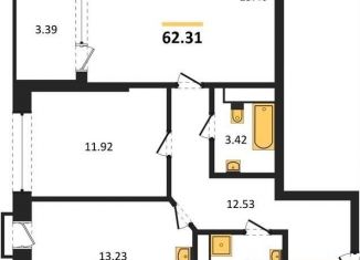 Продается двухкомнатная квартира, 62.3 м2, Воронеж, набережная Чуева, 7