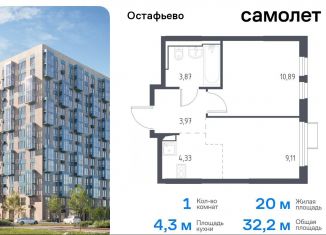 Продажа 1-комнатной квартиры, 32.2 м2, село Остафьево, жилой комплекс Остафьево, к16