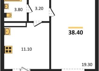 Однокомнатная квартира на продажу, 38.4 м2, село Ямное, улица Генерала Черткова, 1