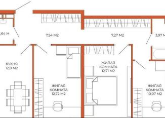 Продам трехкомнатную квартиру, 69.7 м2, Пенза, Побочинская улица, с7