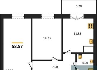 Продам 2-комнатную квартиру, 58.6 м2, Воронеж, Цимлянская улица, 10В, Левобережный район