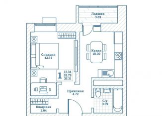 Продажа 1-комнатной квартиры, 35.3 м2, Московская область, улица Генерала Ковачевича, 10к1