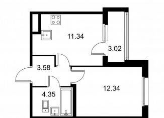 Продам 1-комнатную квартиру, 33.1 м2, Колпино