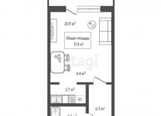 Продам квартиру студию, 37.8 м2, Новосибирск, улица Виктора Шевелёва, 34, метро Студенческая