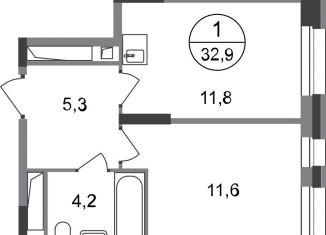 Продаю 1-комнатную квартиру, 32.9 м2, Московский