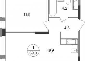 1-комнатная квартира на продажу, 39 м2, Московский, ЖК Первый Московский
