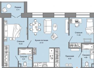 3-ком. квартира на продажу, 74 м2, Ульяновск, жилой комплекс Центрополис, 5, ЖК Центрополис