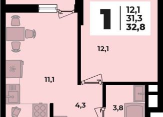 1-ком. квартира на продажу, 32.8 м2, аул Новая Адыгея