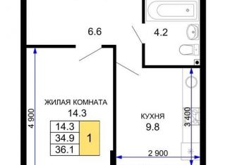 Продаю 1-комнатную квартиру, 36 м2, Краснодарский край, улица Почтовое отделение № 27, 1А