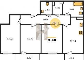 Продаю 3-ком. квартиру, 70.6 м2, Ростов-на-Дону, Пролетарский район, улица 23-я Линия, 54с12