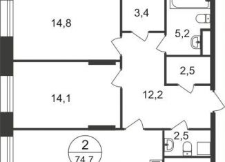 Продам 2-ком. квартиру, 74.7 м2, Московский, ЖК Первый Московский, 11-я фаза, к4