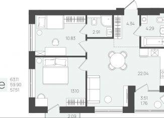 Продам 2-ком. квартиру, 59.3 м2, Пионерский