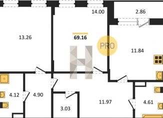 Продаю 2-ком. квартиру, 69.2 м2, Воронеж, Левобережный район