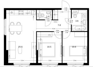 Продажа двухкомнатной квартиры, 54.9 м2, Москва, район Текстильщики, 1-й Грайвороновский проезд, 3