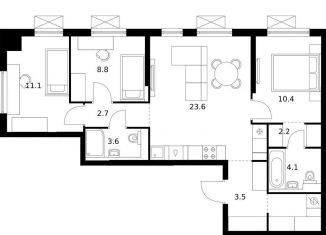 Продажа 3-ком. квартиры, 74.8 м2, Екатеринбург, метро Ботаническая