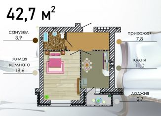 1-комнатная квартира на продажу, 42.7 м2, Воронеж, Советский район, Путиловская улица, 19/1