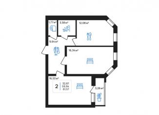 Продается 2-комнатная квартира, 61.6 м2, Липецк