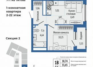 Продается однокомнатная квартира, 37 м2, Екатеринбург, Чкаловский район, улица Титова, 1