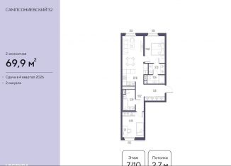 Продажа 2-ком. квартиры, 69.9 м2, Санкт-Петербург, Малый Сампсониевский проспект, 2, метро Выборгская