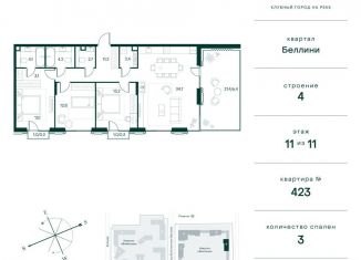 3-комнатная квартира на продажу, 108.5 м2, Москва