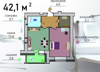 Продаю 1-комнатную квартиру, 42.1 м2, Воронеж, Советский район, Путиловская улица, 19/1