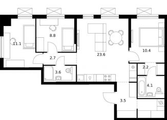 Продаю 3-ком. квартиру, 74.8 м2, Екатеринбург, метро Ботаническая