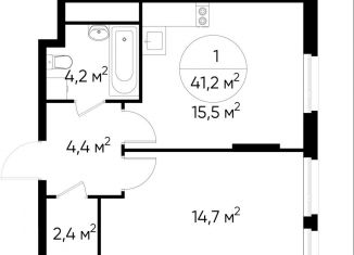 Продаю однокомнатную квартиру, 41.2 м2, Москва, деревня Рассказовка, 1