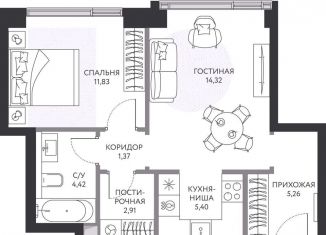 Однокомнатная квартира на продажу, 45.9 м2, Москва, 1-й Сетуньский проезд, 8, метро Студенческая