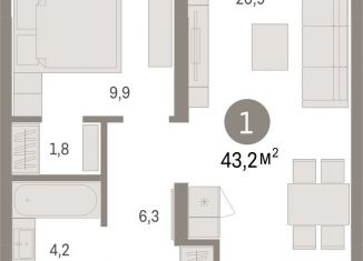 Продается однокомнатная квартира, 43.2 м2, Тюмень, Ленинский округ