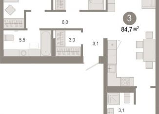 Продается 3-ком. квартира, 84.7 м2, Тюмень