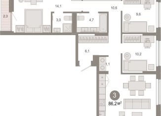 Продажа 3-ком. квартиры, 86.2 м2, Тюмень