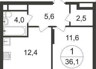 Продается однокомнатная квартира, 36.1 м2, деревня Рассказовка, 2-я Боровская улица, 1