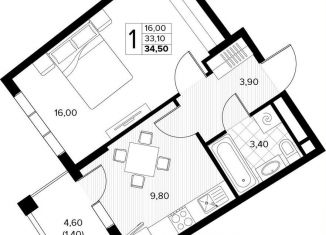 1-ком. квартира на продажу, 34.5 м2, село Сукко