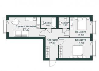 Продаю 2-комнатную квартиру, 66.3 м2, посёлок Западный