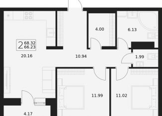 Продается 2-ком. квартира, 68.3 м2, посёлок Путёвка