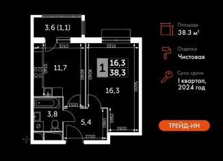 Продается 1-ком. квартира, 38.3 м2, посёлок Развилка, Римский проезд, 13