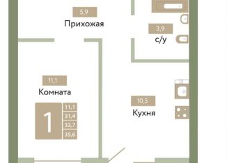 Продается 1-комнатная квартира, 32.7 м2, Симферополь, переулок Молодых Подпольщиков, 3А