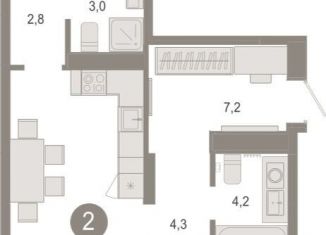 Продается двухкомнатная квартира, 70.5 м2, Тюмень