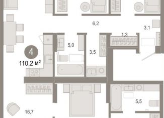 Продаю четырехкомнатную квартиру, 110.2 м2, Тюмень