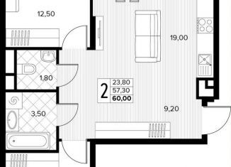 Продается 2-комнатная квартира, 60 м2, село Сукко