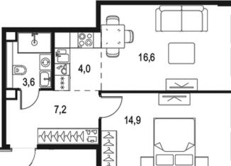 Продаю 2-комнатную квартиру, 46.3 м2, Москва