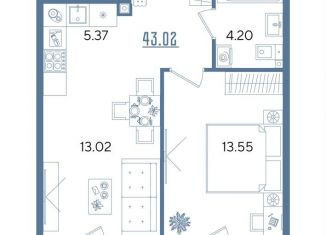 1-комнатная квартира на продажу, 43 м2, Казань