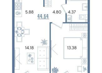 Продажа 1-комнатной квартиры, 44.6 м2, Казань